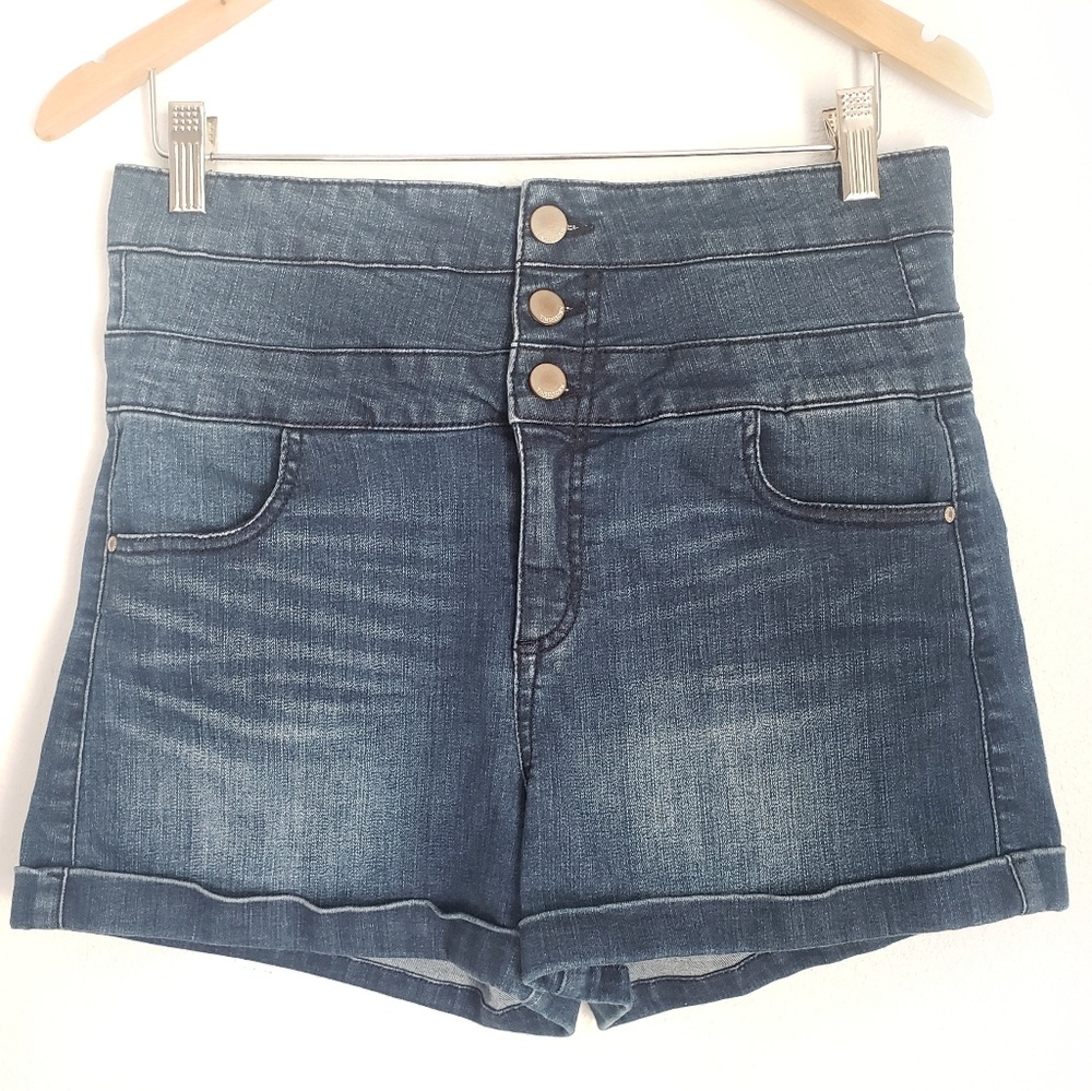 Tinseltown High-Waisted 3-Button Denim Shorts-11